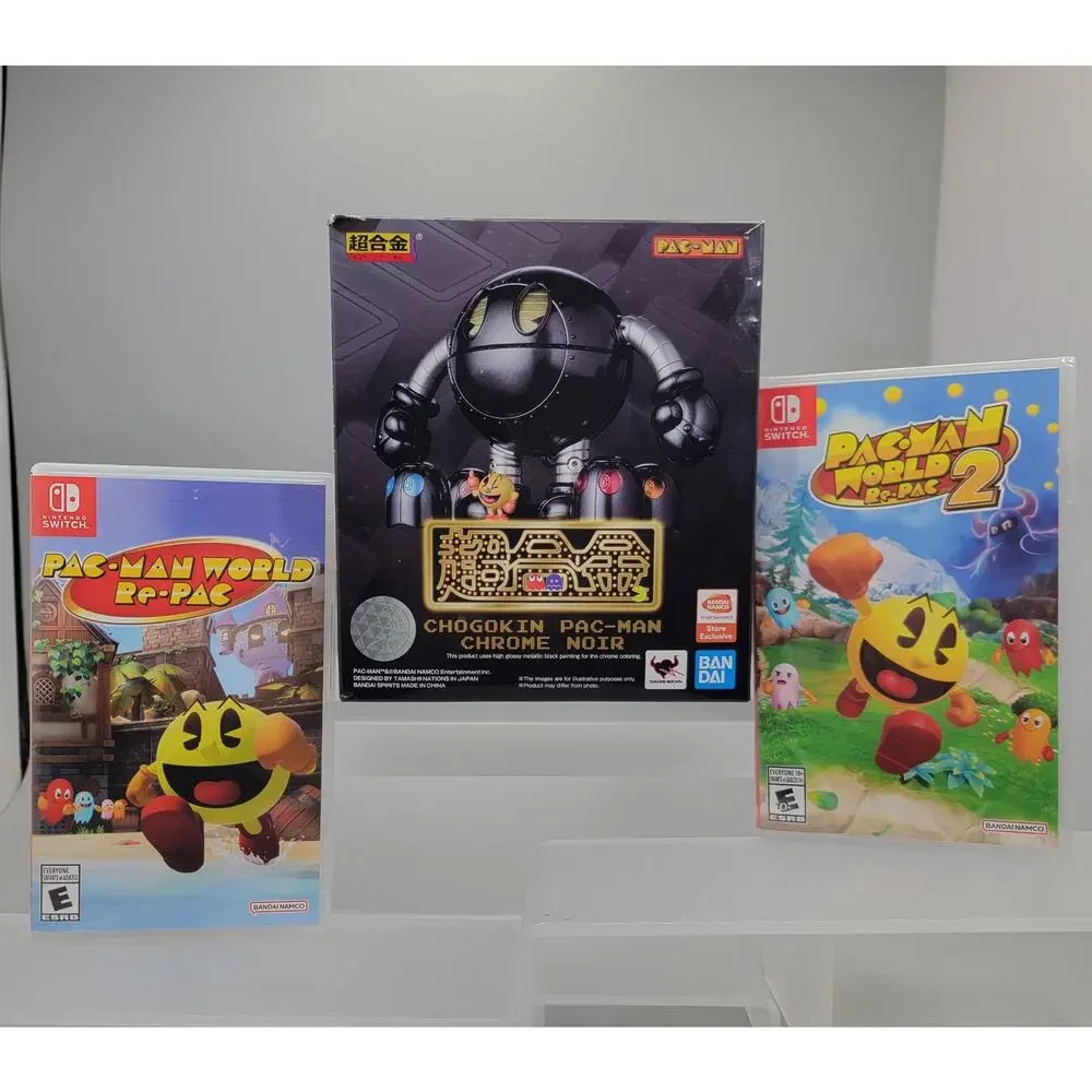 Pac-Man Bandai Namco Chrome Noir Chogokin With 2 Switch Pac-Man World Re-PAC 1&2